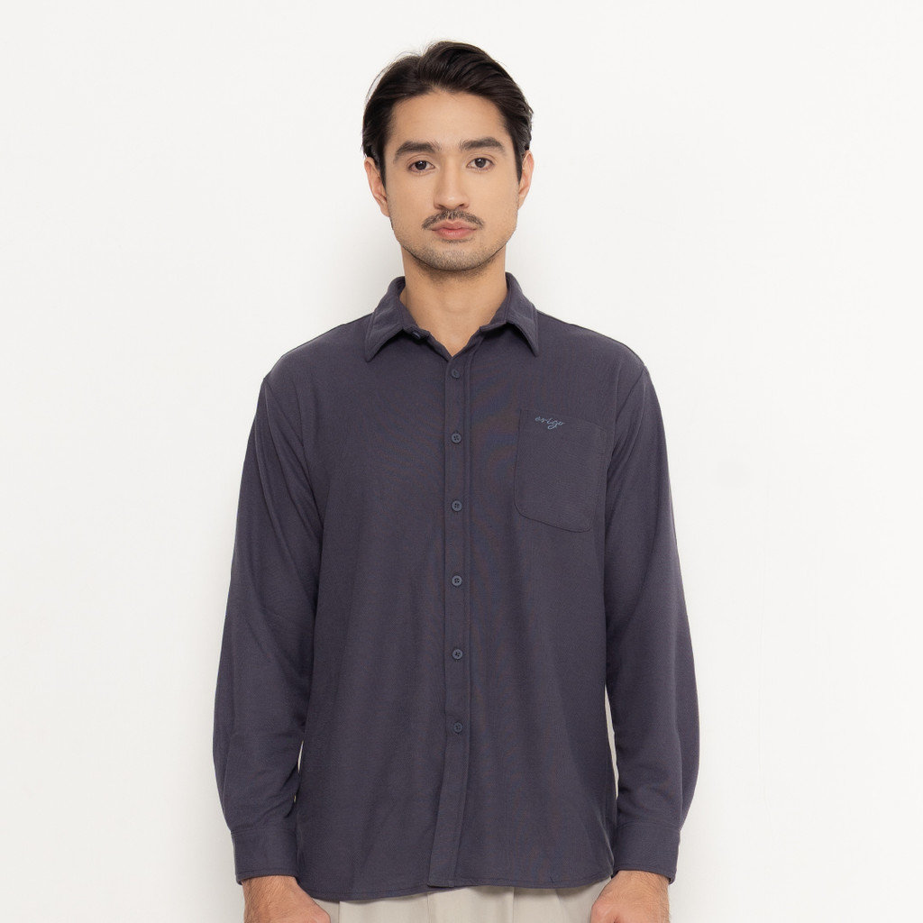 Erigo Polo Shirt Full Button Long Sleeve Brenn Navy - Kemeja Kerah Lengan Panjang Polos Unisex