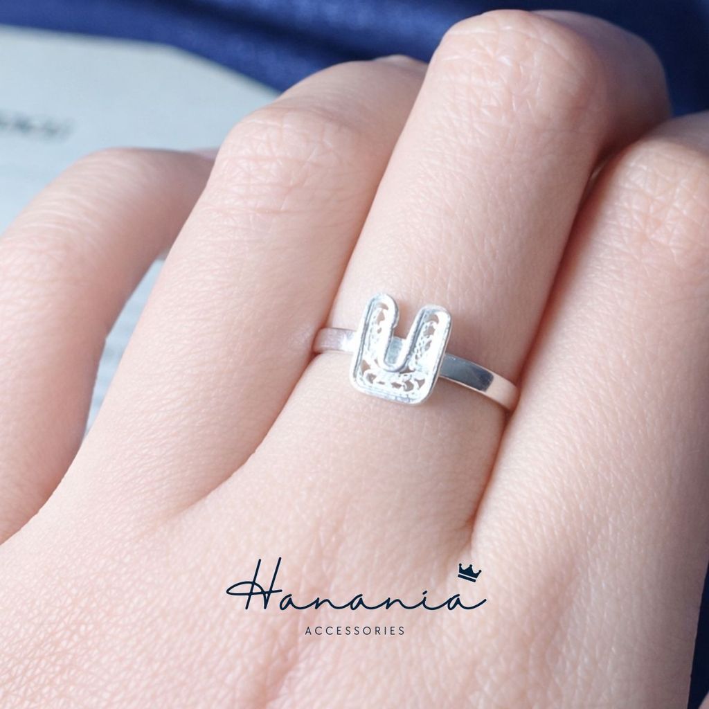 Hanania - Jewelry Cincin Silver / Perak, H108 Cincin Bentuk Huruf U, Filigree, Cincin bisa dipakai p
