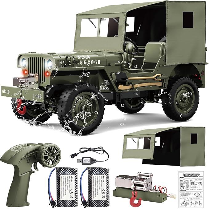 RC Jeep 1/10 Scale Willys Hobby RC Car Off-Road Military Crawler