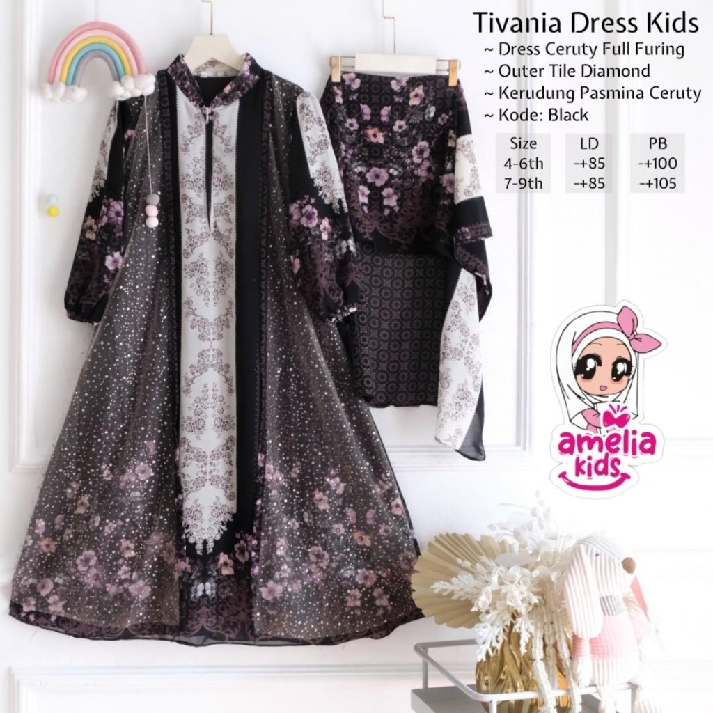 Baju Muslim Anak Perempuan Usia 3-12Thn Gamis Anak Perempuan Pakaian Muslim Anak Perempuan Crinkle A