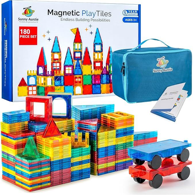 Magnetic Tiles 180 Pcs+ Bonus Zippered Case