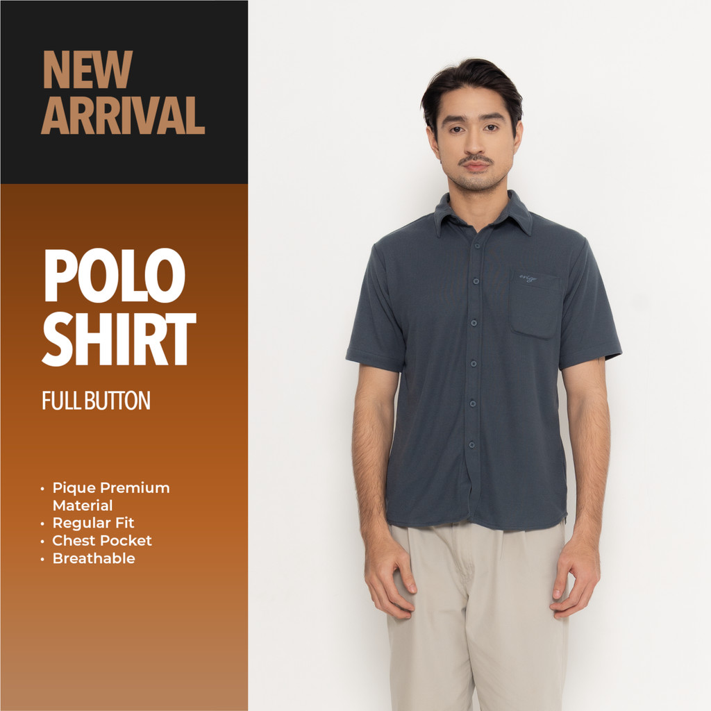 Erigo Polo Shirt Full Button Short Sleeve Floyd Stargazer Blue - Kemeja Kerah Lengan Pendek Polos Un