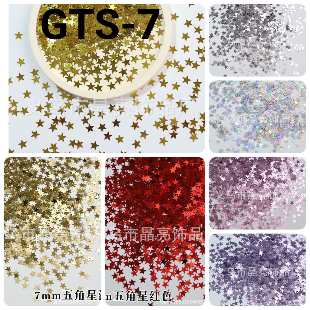 GTS-7 Glitter payet mote monte hiasan dummy cake make up nail art bintang 7mm 10gr gold merah hijau 