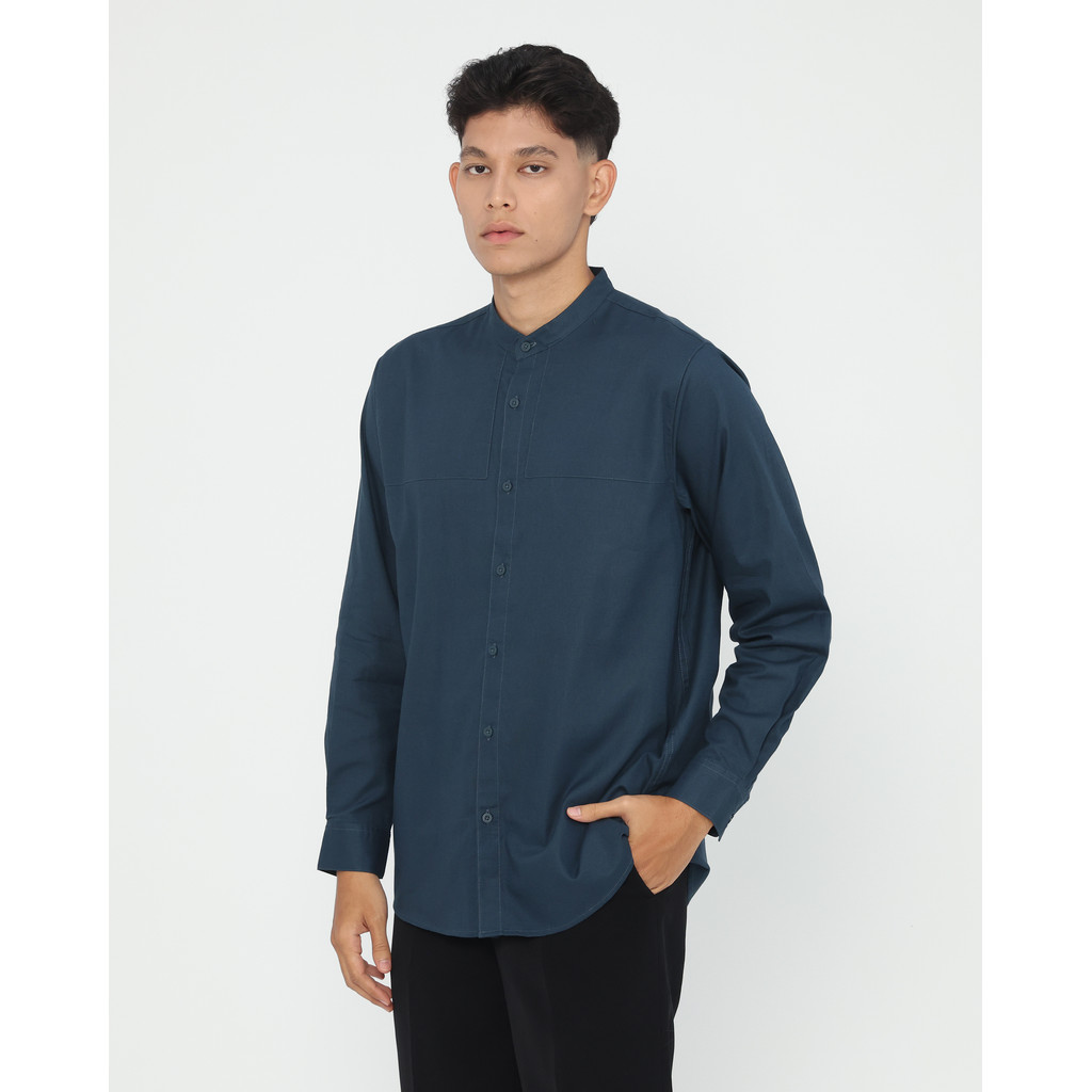 Erigo Koko Shanghai Premium Long Sleeve Zikri Navy - Baju Koko Lengan Panjang Premium Katun Linen Un