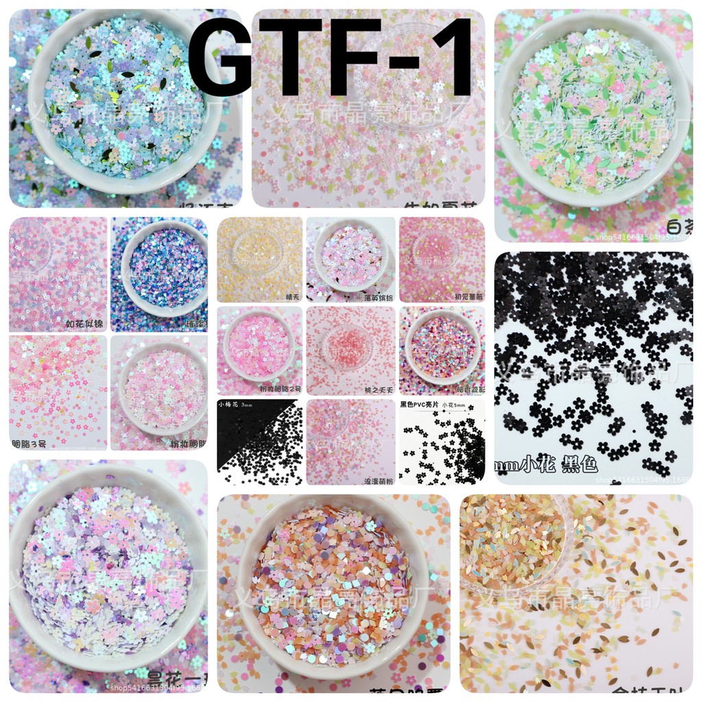 GTF-1 Glitter payet mote monte hiasan dummy cake make up nail art bunga daun 10gr hijau ungu orange 