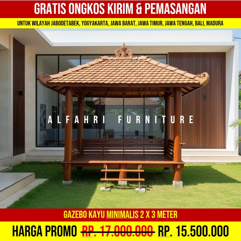 Gazebo Rumah Minimalis Model Modern 2x3 Atap Genteng Sirap