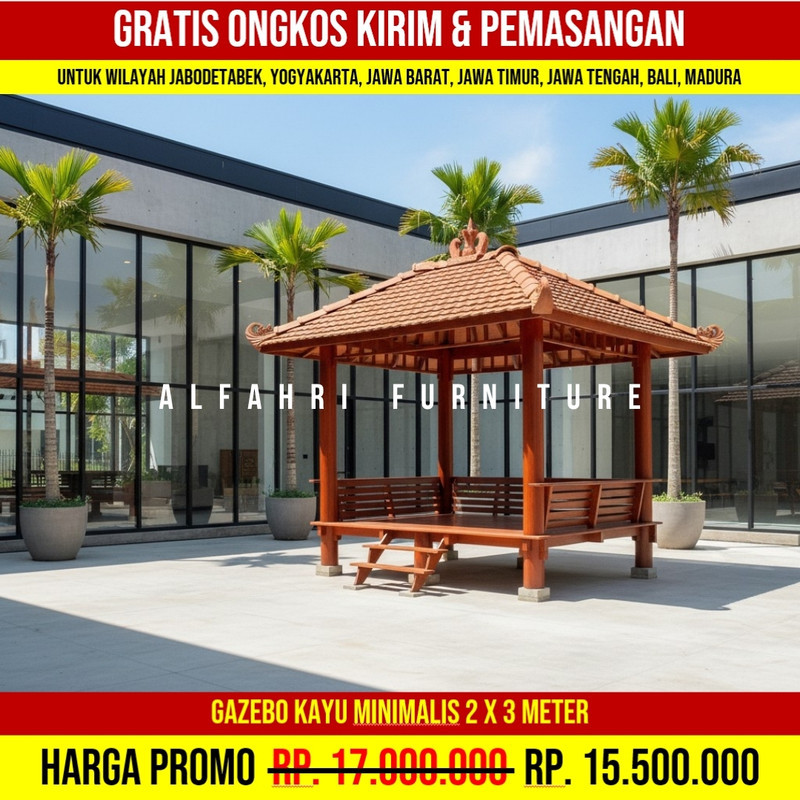 Gazebo Halaman Rumah Estetik Minimalis 2x3 Atap Genteng Sirap