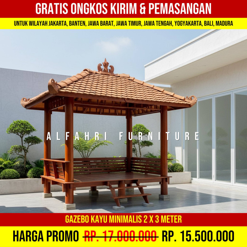 Gazebo Klasik Outdoor untuk Hunian Mewah 2x3 Atap Genteng Sirap
