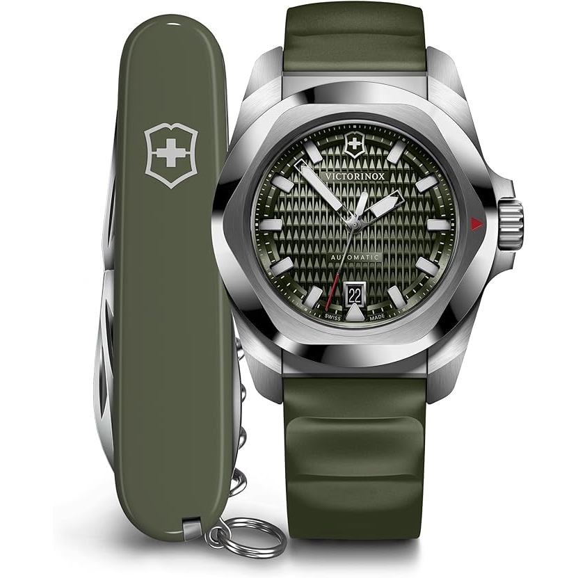 Victorinox I.N.O.X. Automatic Green Dial Green Rubber Strap Watch Set 41mm - 242017.1