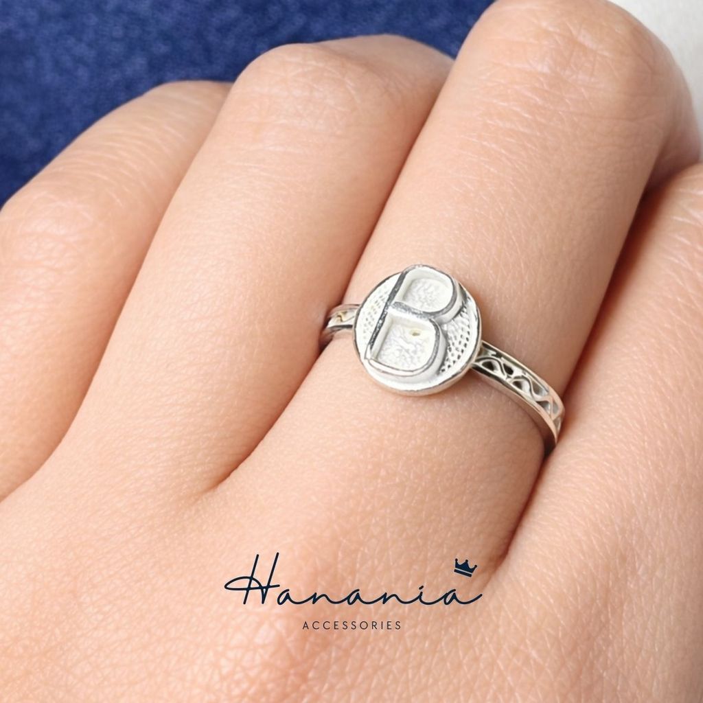 Hanania - Jewelry Cincin Silver / Perak, H077 Cincin Motif Huruf B, Filigree, Cincin bisa dipakai pr