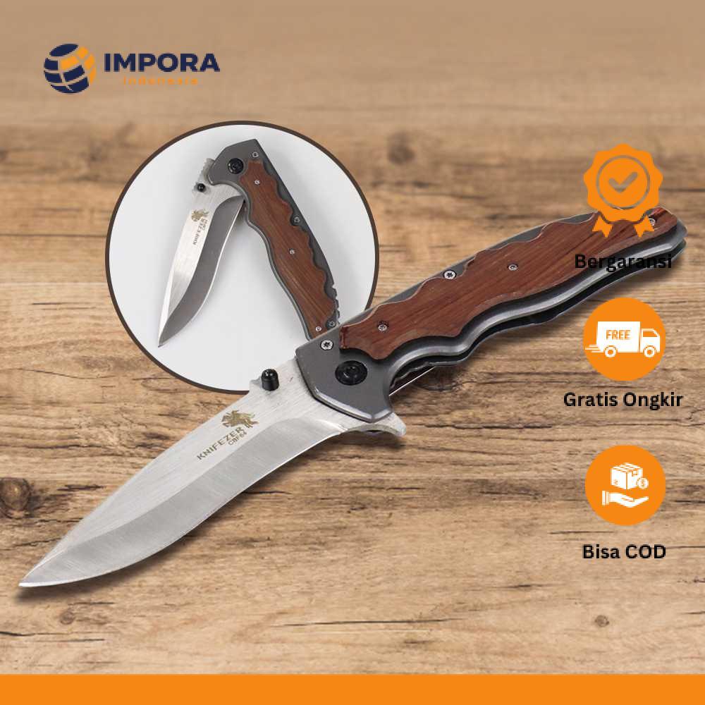 KNIFEZER Blade Pisau Lipat Berburu Knife Wooden Handle - CBF64