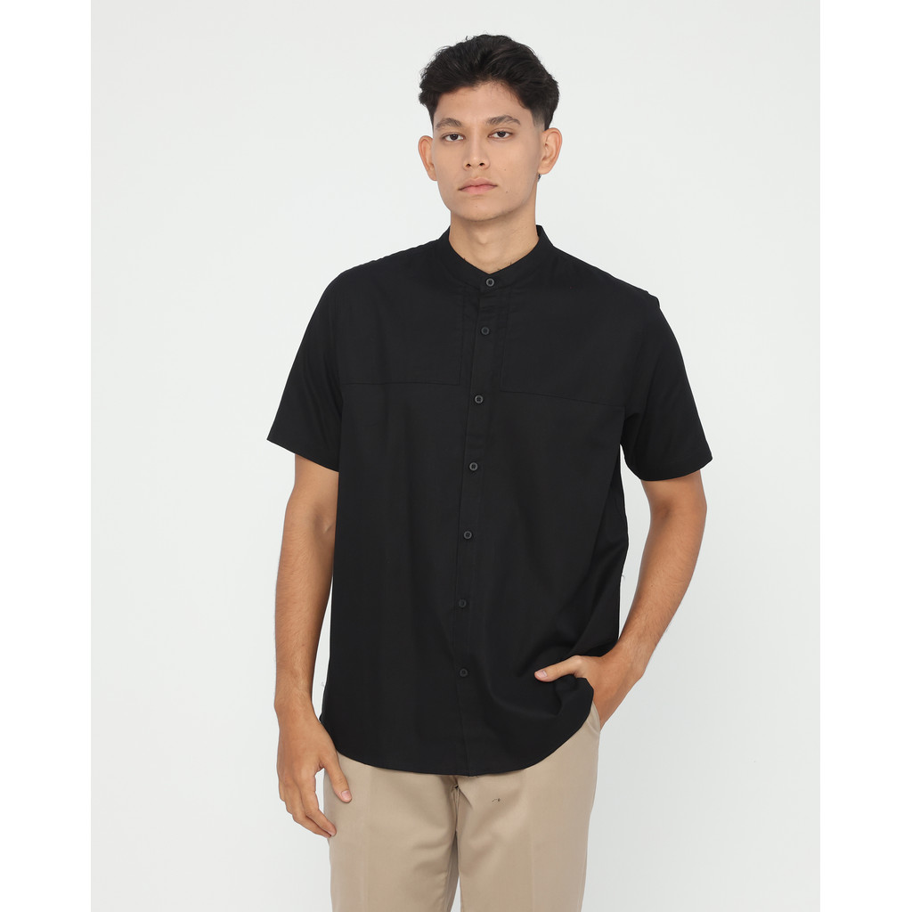 Erigo Koko Shanghai Premium Short Sleeve Razzaq Black - Baju Koko Lengan Pendek Premium Katun Linen 