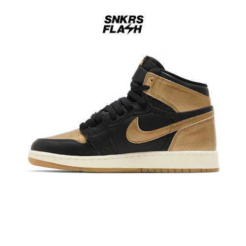 NIKE Air Jordan 1 Retro High Og Black Metallic Gold (Gs) Sepatu Sneakers Unisex - Fd1437071 - Size 38