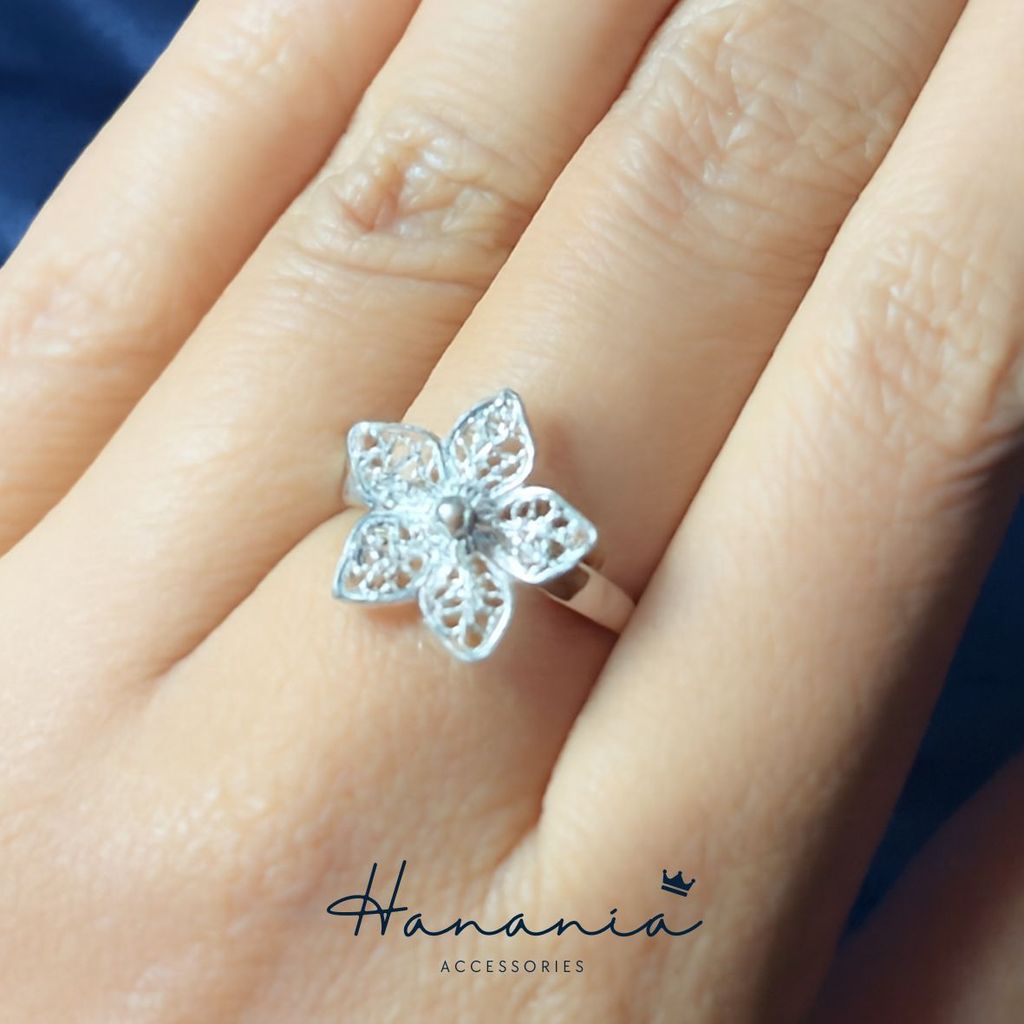 Hanania - Jewelry Cincin Silver / Perak, H050 Cincin Motif Bunga, Filigree, Cincin bisa dipakai pria