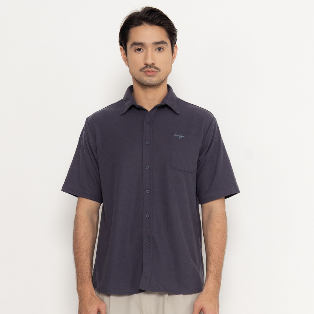 Erigo Polo Shirt Full Button Short Sleeve Fazli Navy - Kemeja Kerah Lengan Pendek Polos Unisex