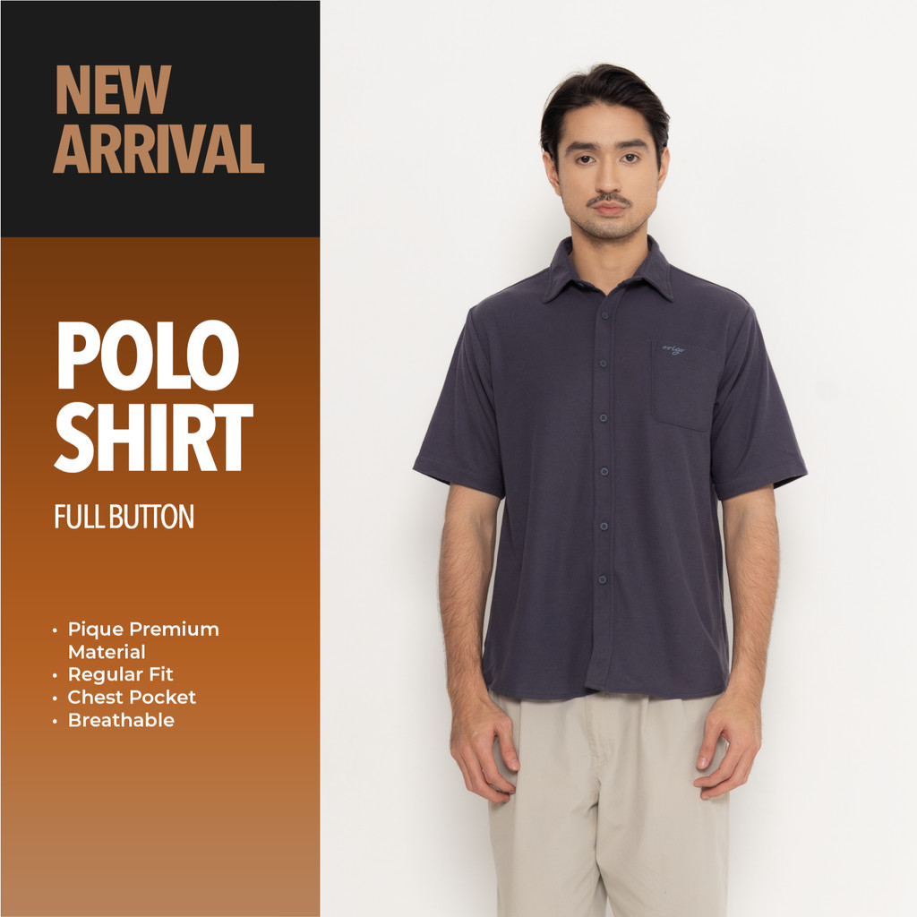 Erigo Polo Shirt Full Button Short Sleeve Fazli Navy - Kemeja Kerah Lengan Pendek Polos Unisex
