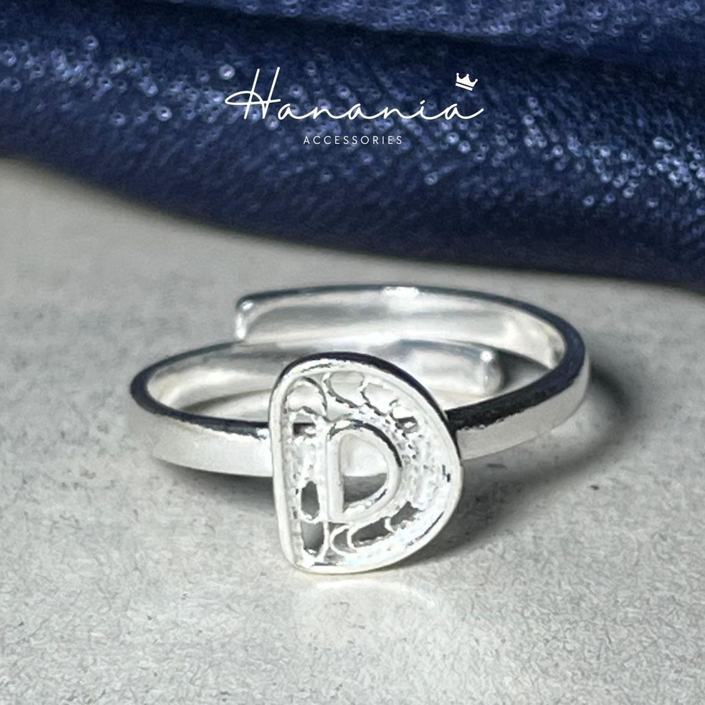 Hanania - Jewelry Cincin Silver / Perak, H117 Cincin Bentuk Huruf D, Filigree, Cincin bisa dipakai p