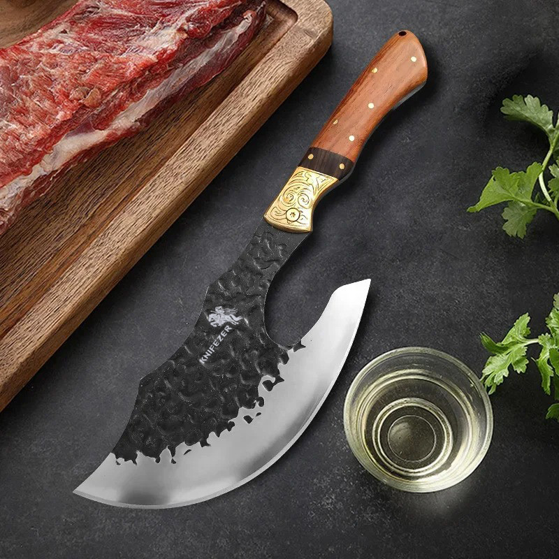 Pisau Daging Tulang Golok Cacah Tebal Stainless Forged Hammer 5mm Tajam Cleaver Knife Sarung Kulit