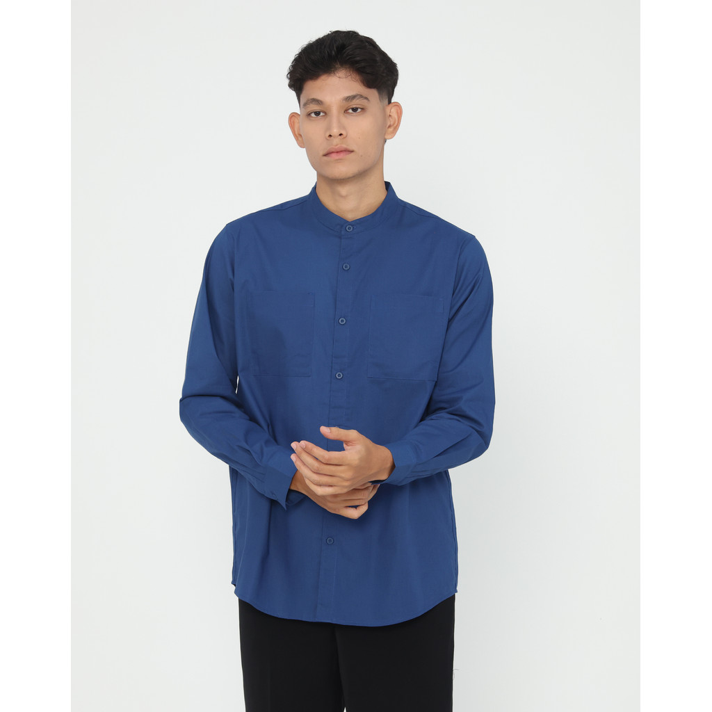 Erigo Koko Shanghai Premium Long Sleeve Akbar Blue - Baju Koko Lengan Panjang Premium Katun Linen Un