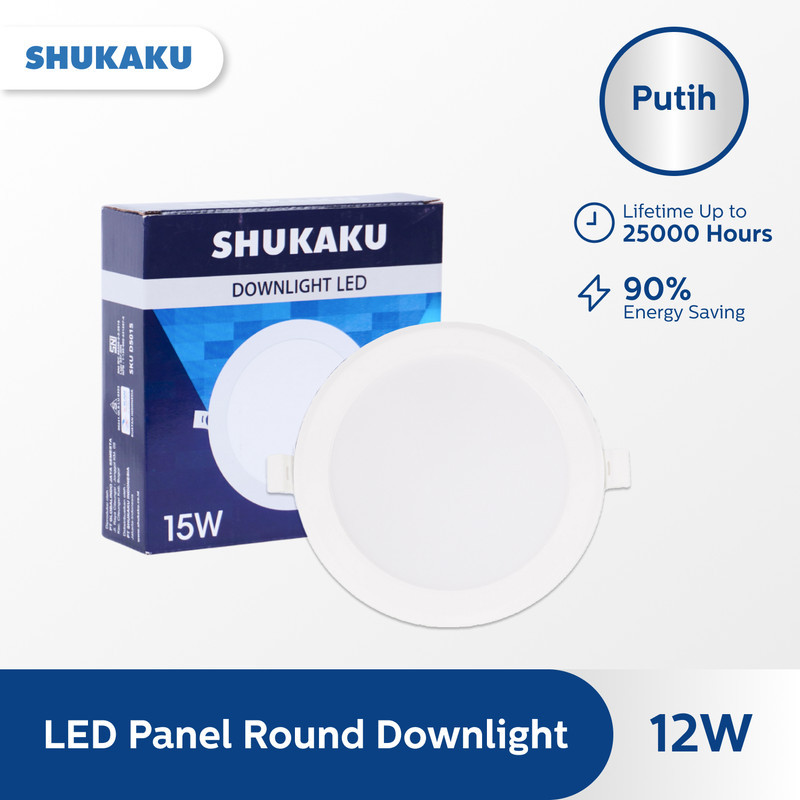 SHUKAKU Lampu Downlight Led  12 Watt Cahaya Putih 6500K
