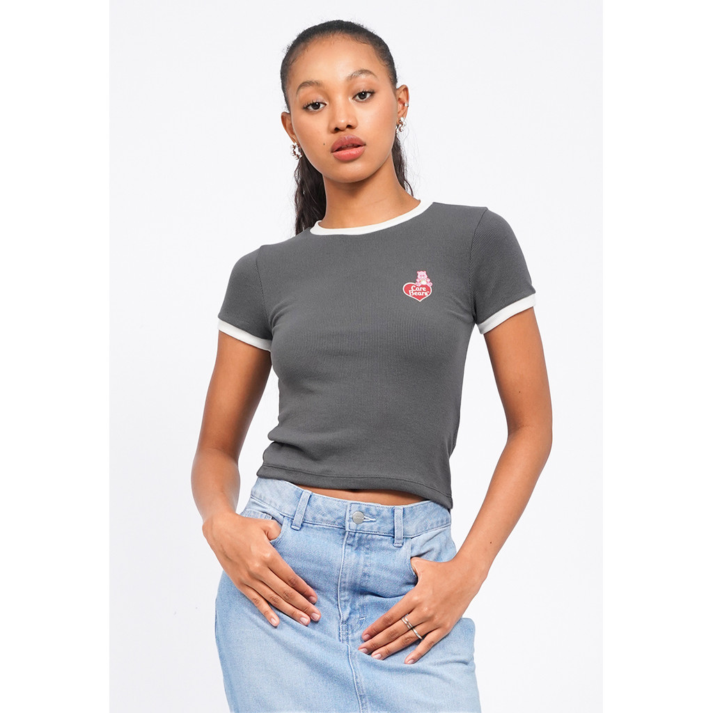 COLORBOX Care Bears Contrast Hem Crop T-Shirt Dark Grey