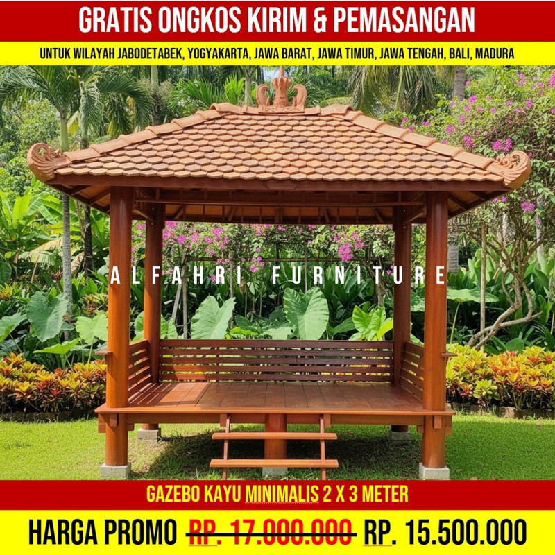Gazebo Rumah Minimalis Outdoor Modern 2x3 Atap Genteng Sirap