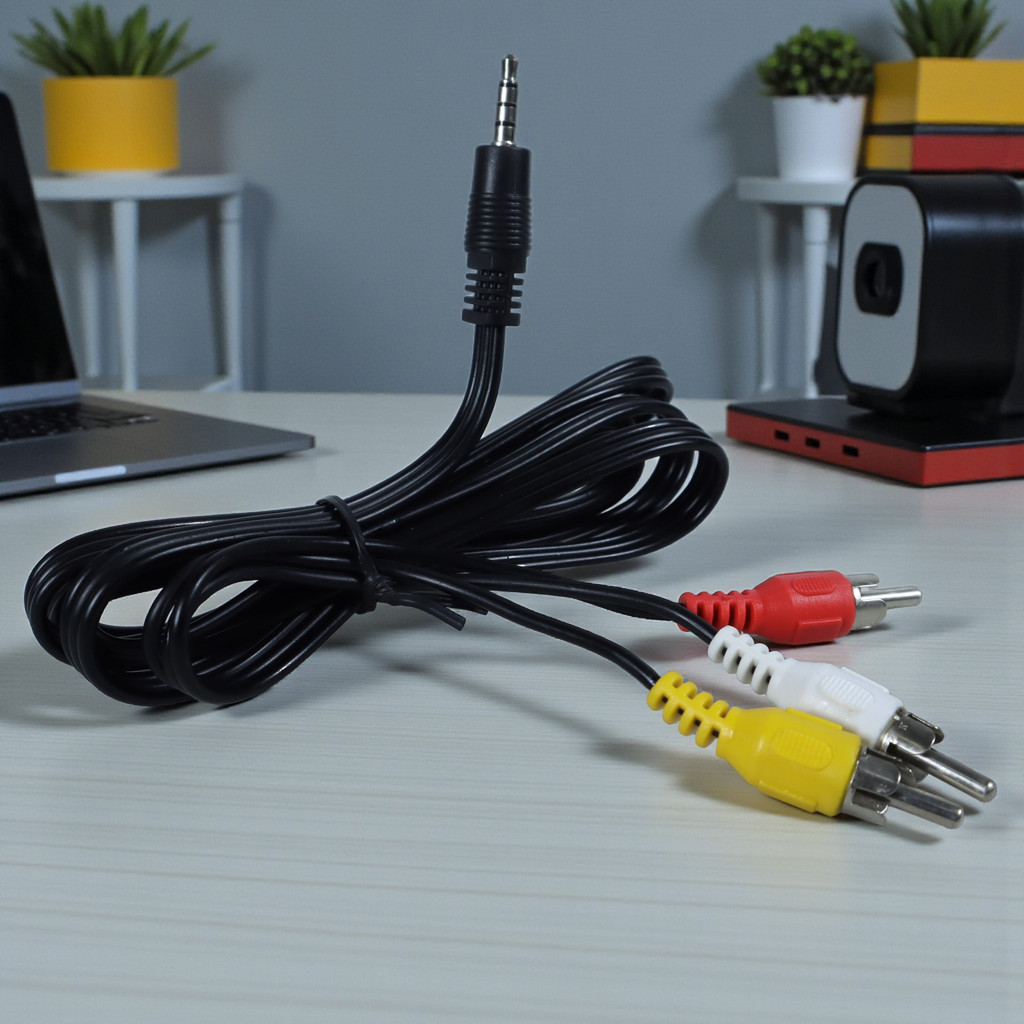 Kabel Audio Video 3.5mm ke RCA Panjang 1.5 Meter Support TV Speaker DVD MP3