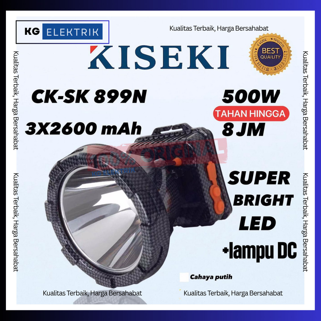 500W Senter Kepala Premium KISEKI CK-SK899N | 7.800mAh Cahaya Putih Tahan 12-24 Jam | Tahan Air