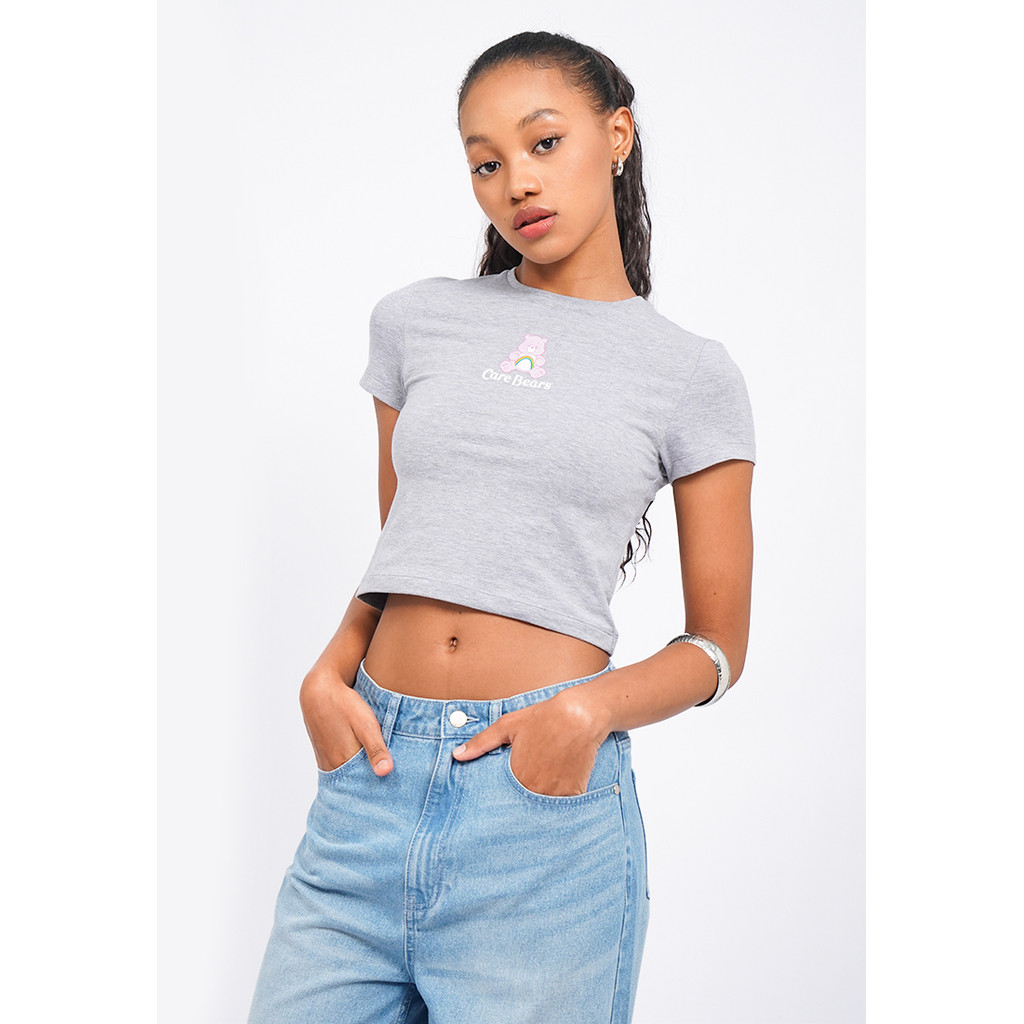 COLORBOX Care Bears Fitted Graphic Crop T-Shirt Lt. Grey