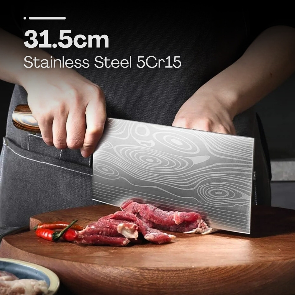 Pisau Daging Cleaver Pattern Damascus Steel Anti Karat Potong Tulang Ayam Sapi Golok Dapur Tajam