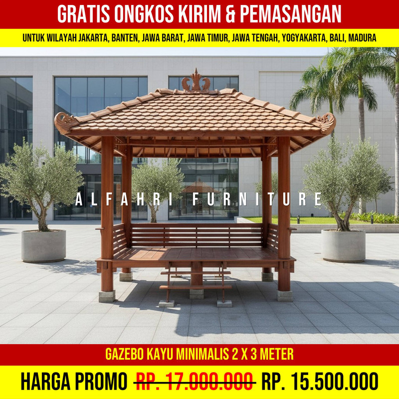 Gazebo Outdoor Cantik Gaya Bali Moderen 2x3 Atap Genteng Sirap