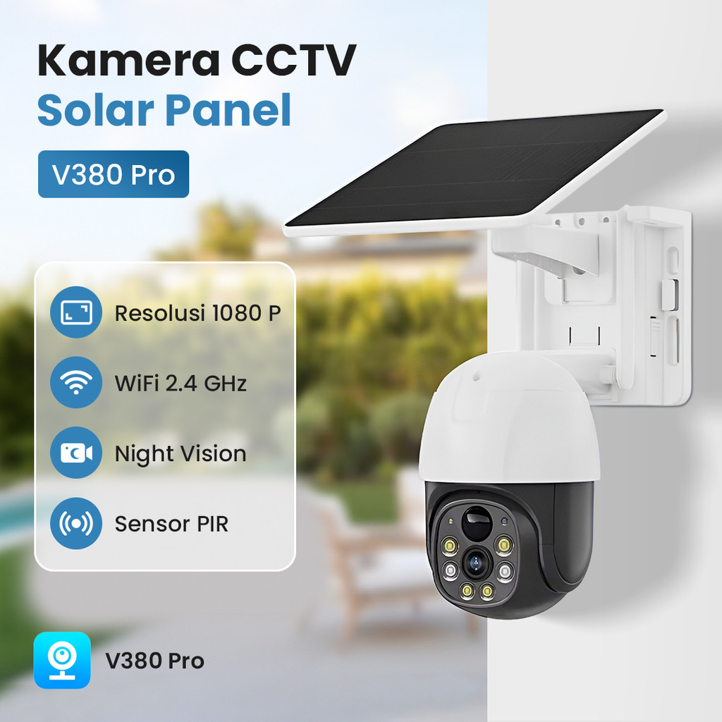 V380 Pro Kamera CCTV WiFi Solar Panel Outdoor Camera HD 1080p IP65 - MVT-1120G-P5 Pro
