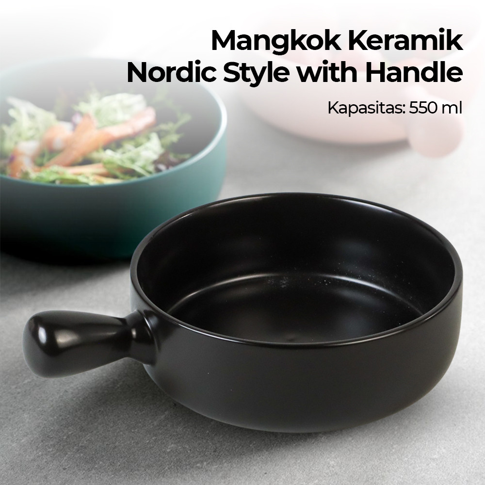 Mangkok Keramik Bowl Nordic Style with Handle - Glazed