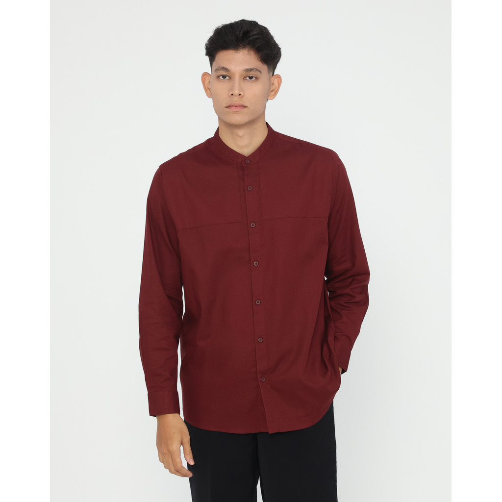 Erigo Koko Shanghai Premium Long Sleeve Zul Maroon - Baju Koko Lengan Panjang Premium Katun Linen Un