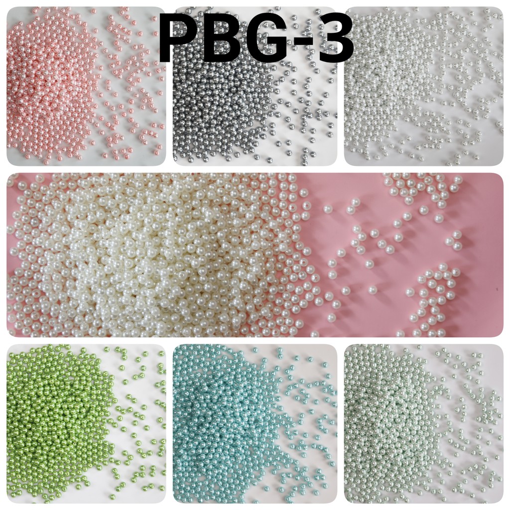 PBG-3 Manik pasir bulat glossy mutiara mote 3mm 10gr hijau ungu biru pink coklat putih hitam orange 