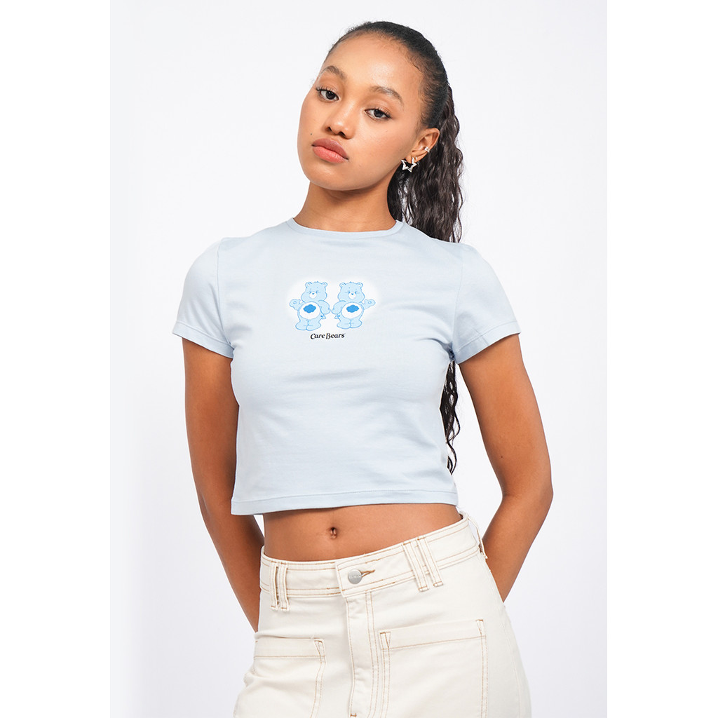 COLORBOX Care Bears Fitted Graphic Crop T-Shirt Lt. Blue
