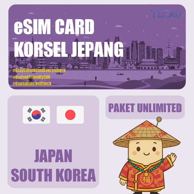 Tec eSIM Jepang & Korsel Internet Paket Unlimited UNLIMITED/Day - 3 Hari