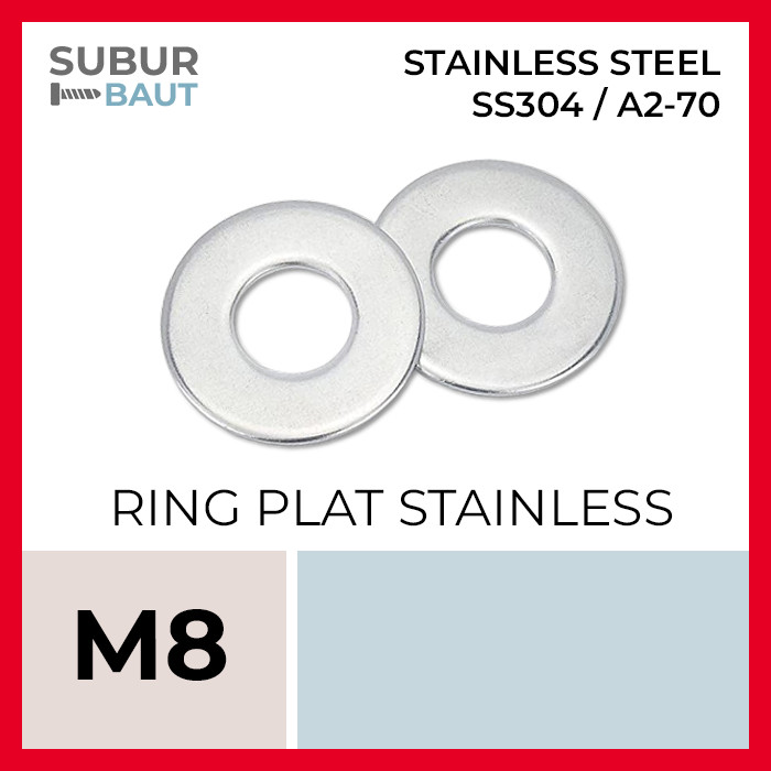 Ring Plat Stainless M8 / Washer Flat M8 / Washer Plate Grade SS304 / 304 [Stainless Steel Flat Washe