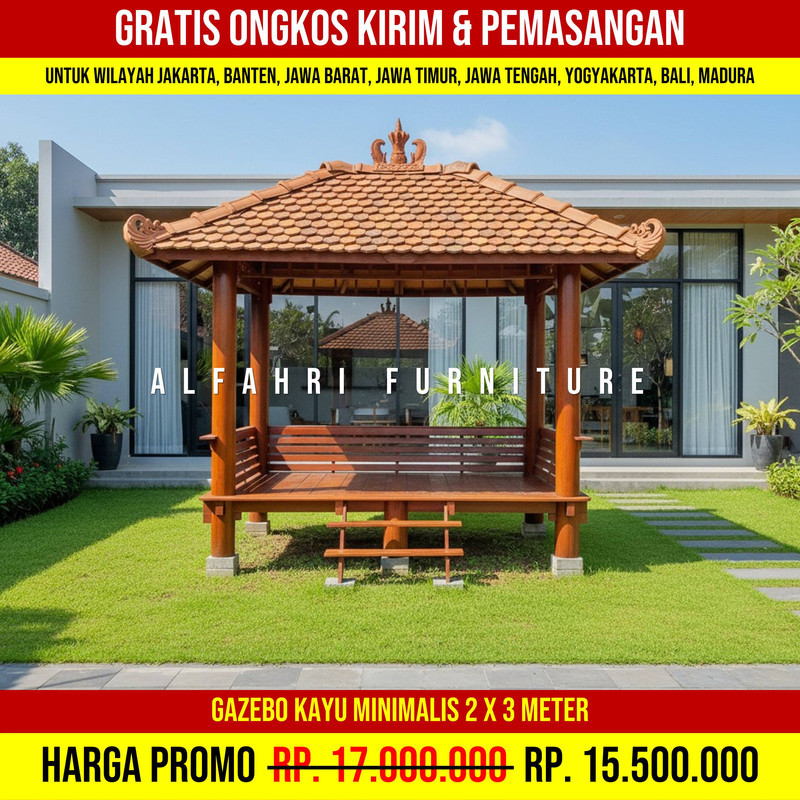 Gazebo Outdoor Klasik Desain Timeless Elegan 2x3 Atap Genteng Sirap