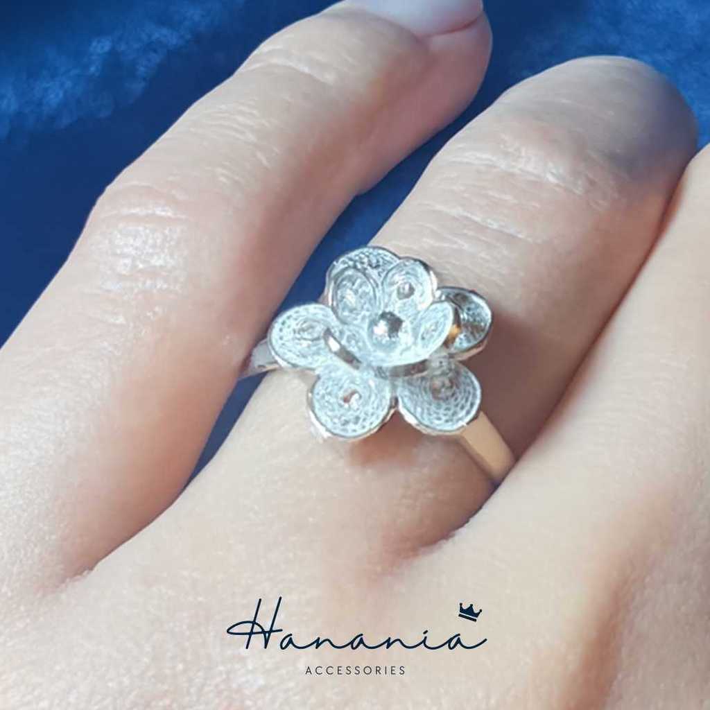 Hanania - Jewelry Cincin Silver / Perak, H006 Cincin Motif Bunga, Filigree, Cincin bisa dipakai pria