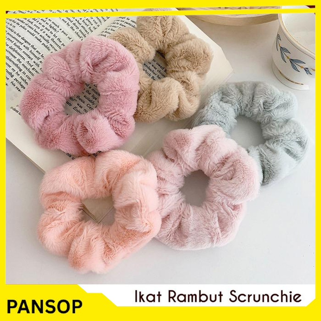 IKAT RAMBUT SCRUNCHIE GAYA KOREA TILE BULU KAIN HAIRBAND GELANG KUNCIR - KIWI FREE ONGKIR