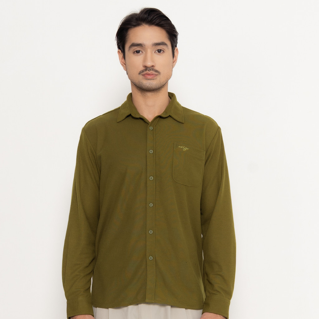 Erigo Polo Shirt Full Button Long Sleeve Beornet Olive - Kemeja Kerah Lengan Panjang Polos Unisex
