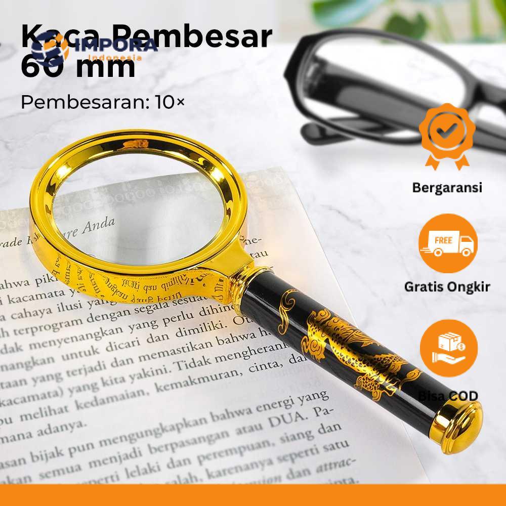 Kaca Pembesar 10X Diameter 60mm Handheld Lup Baca Desain Naga Elegan