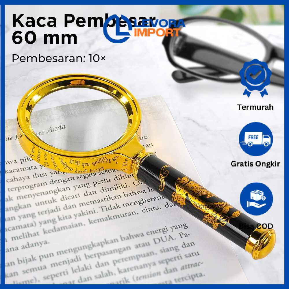 Kaca Pembesar 10X Diameter 60mm Handheld Lup Baca Desain Naga Elegan