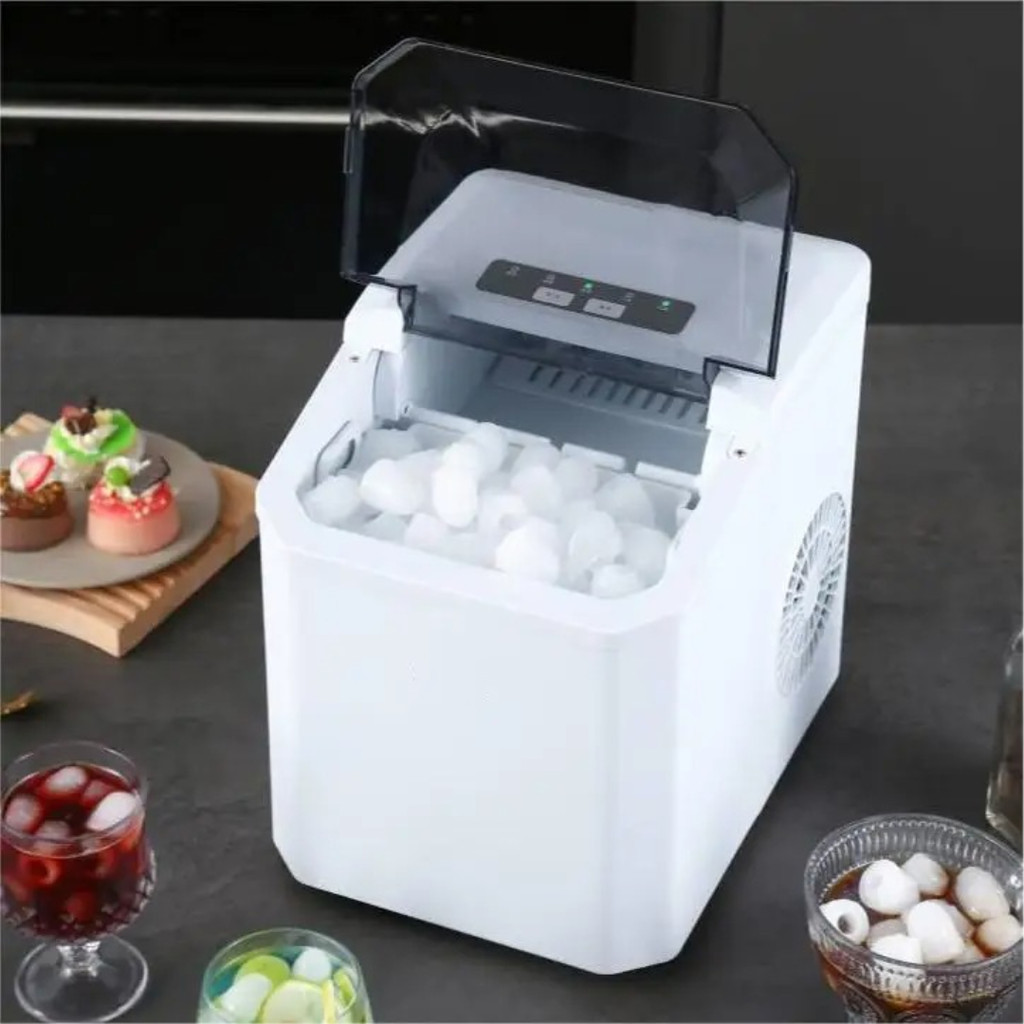 Mesin Pembuat Es Batu Kristal Otomatis 12 kg 100W Ice Maker Mini Portable Cepat Tangki 1.3L Low Watt