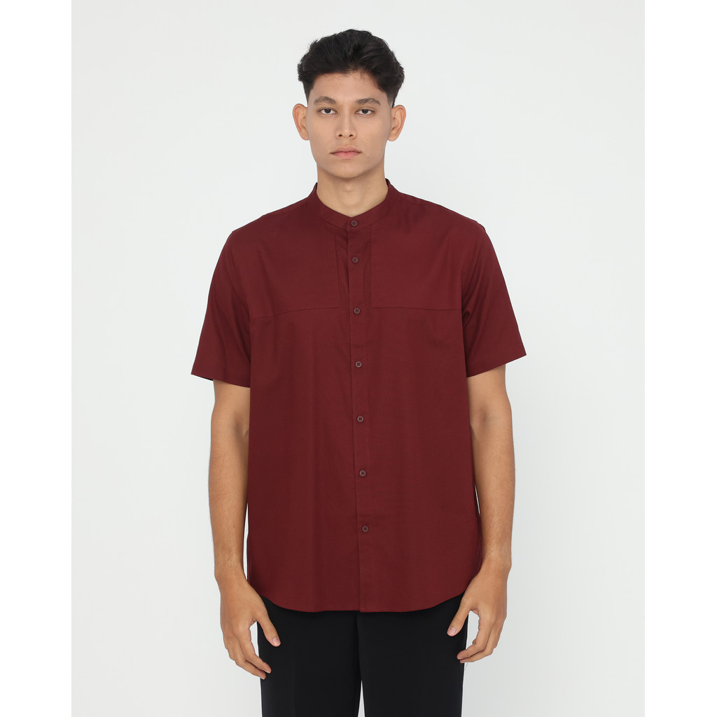 Erigo Koko Shanghai Premium Short Sleeve Rasyid Maroon - Baju Koko Lengan Pendek Premium Katun Linen