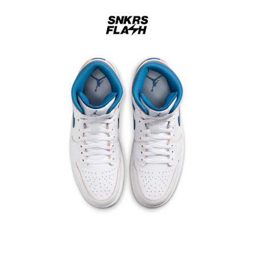 NIKE Air Jordan 1 Mid Se White Industrial Blue Sepatu Sneakers Pria - Fn5215141 - Size 43