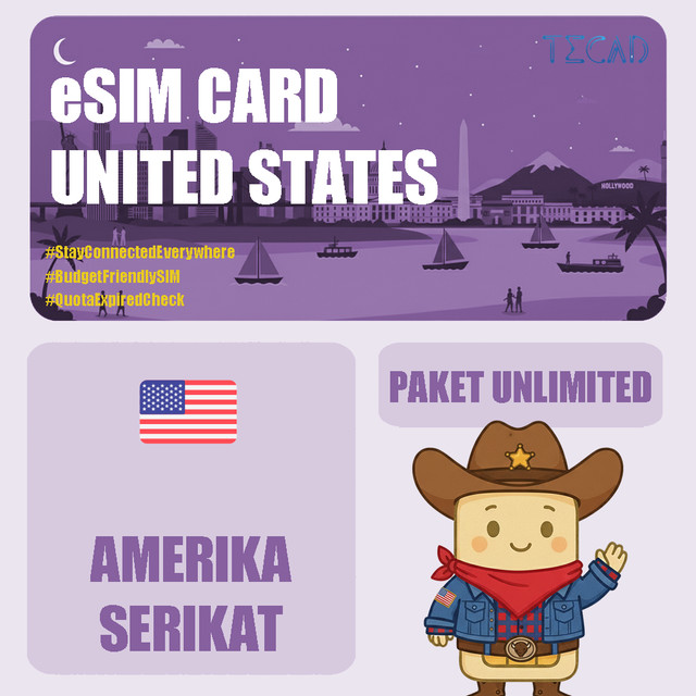 Tec eSIM USA Amerika Serikat Amrik Internet Paket Unlimited UNLIMITED/Day - 3 Hari