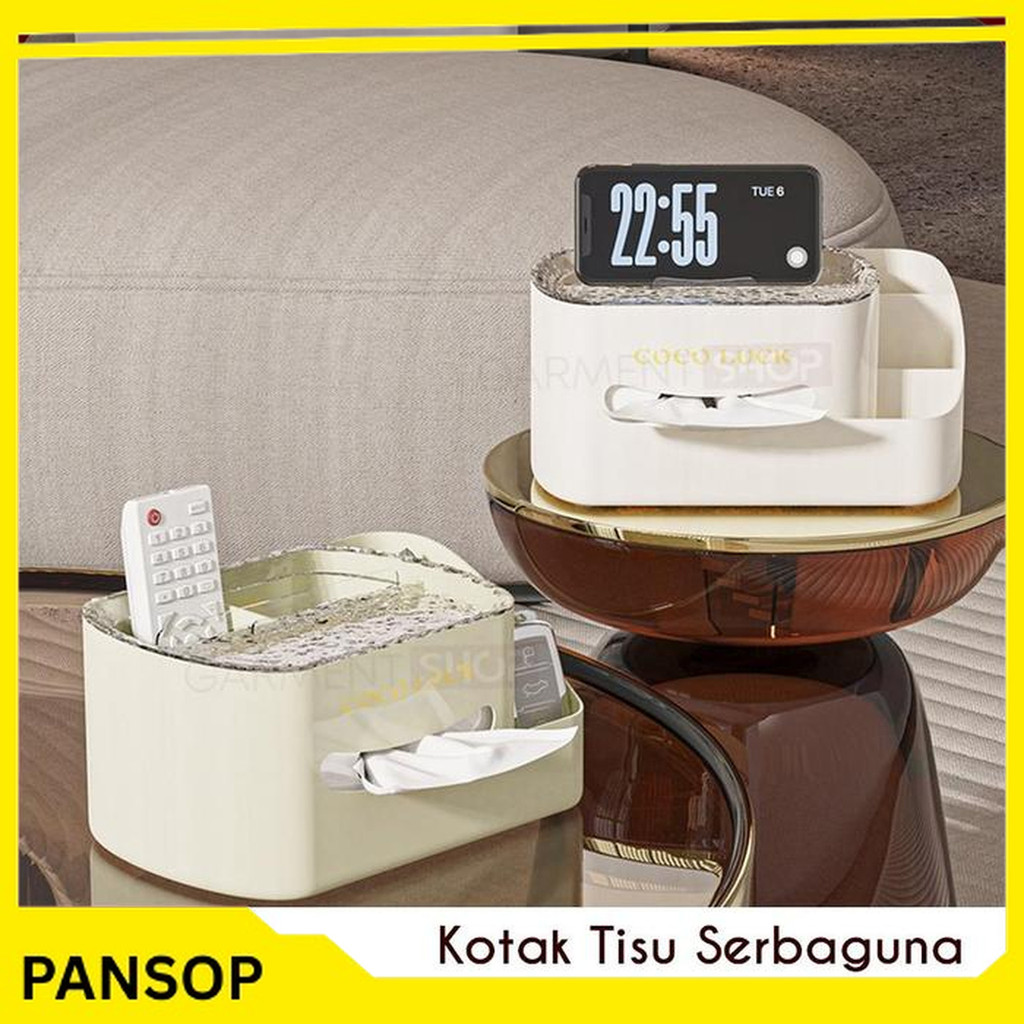 KOTAK TEMPAT TISU SUSUN 5 SEKAT PENYIMPAN REMOTE TV AC TISSUE BOX DENGAN HOLDER HANDPHONE MULTIFUNGS