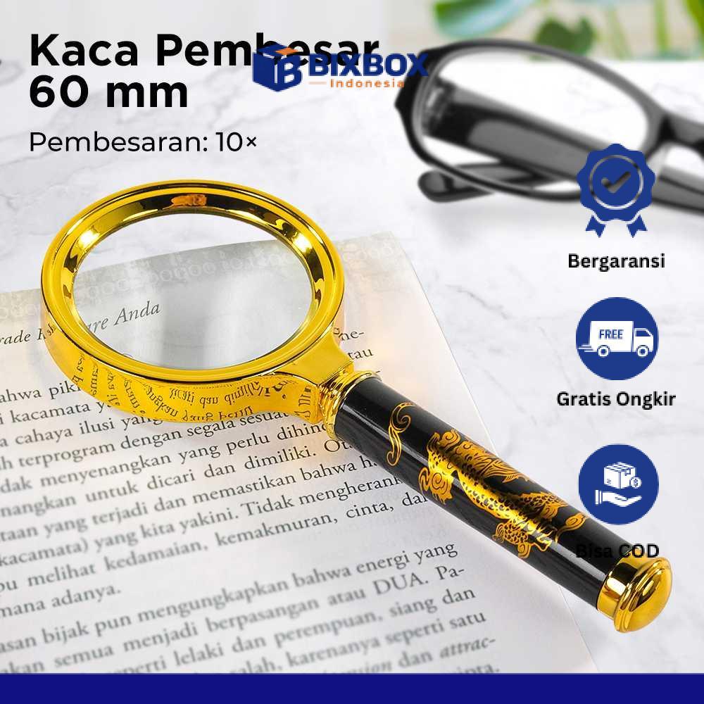 Kaca Pembesar 10X Diameter 60mm Handheld Lup Baca Desain Naga Elegan